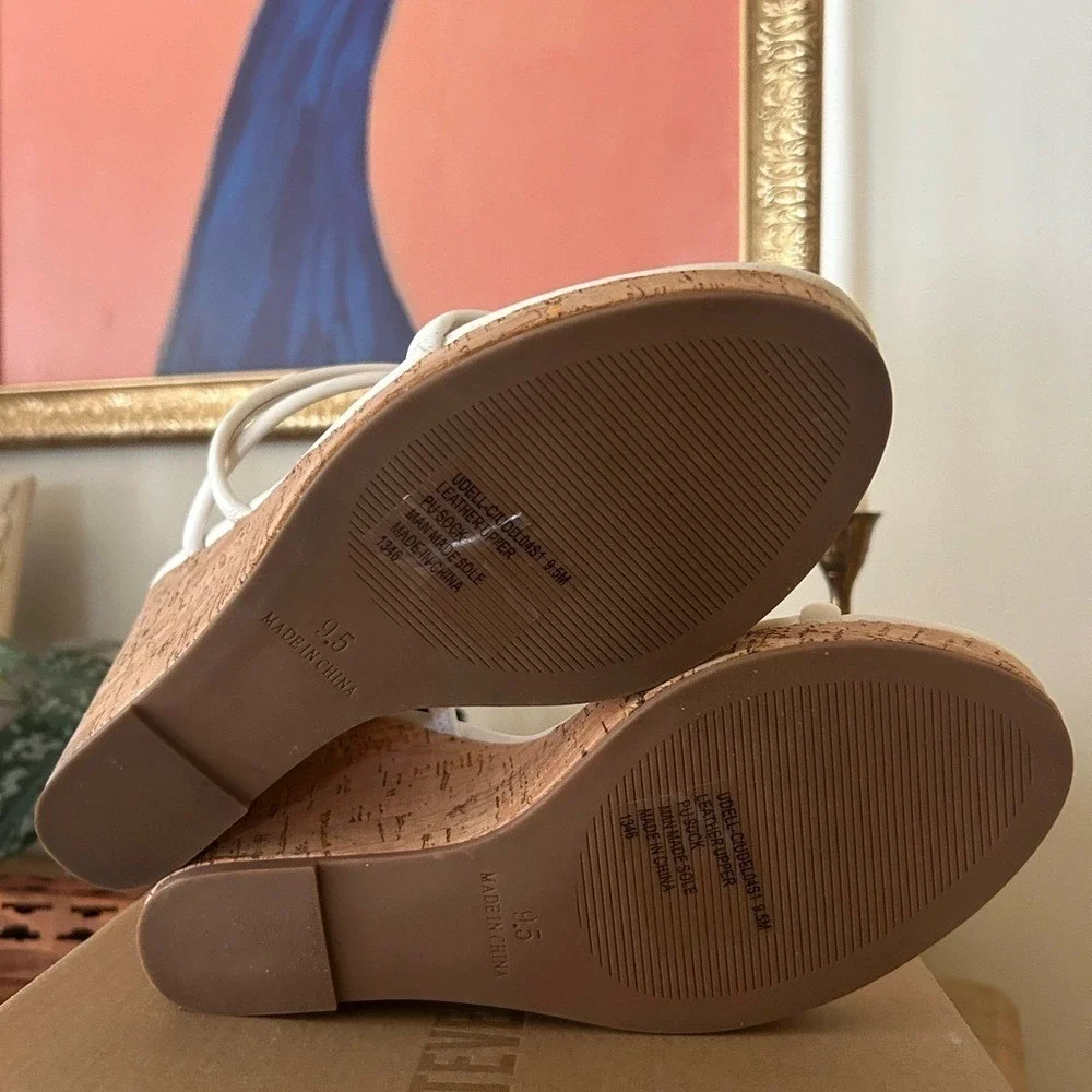 Steve Madden Udell‎ Leather Slip On Cork Wedge Slingback Sandals White NEW 9.5